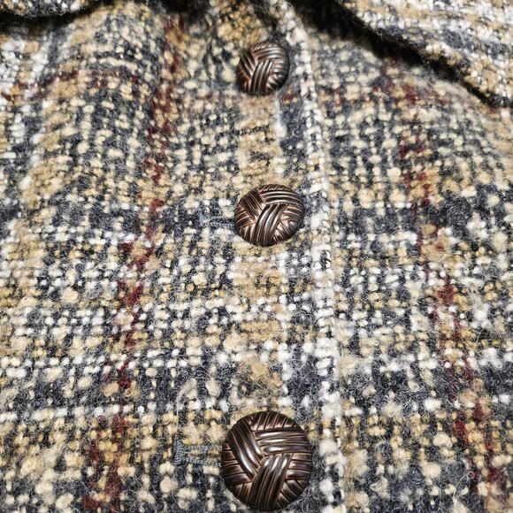 DKNY Women's Brown Tweed Plaid Wool Blend Belted Coat Size 10 - Picture 9 of 12